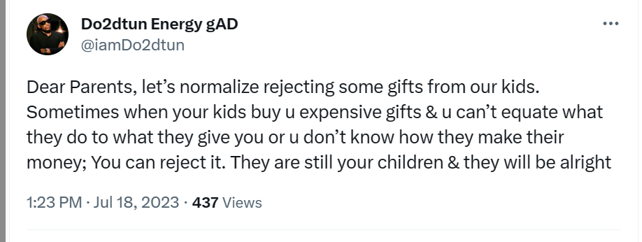 Parents should normalize rejecting some gifts from their kids - OAP Dotun