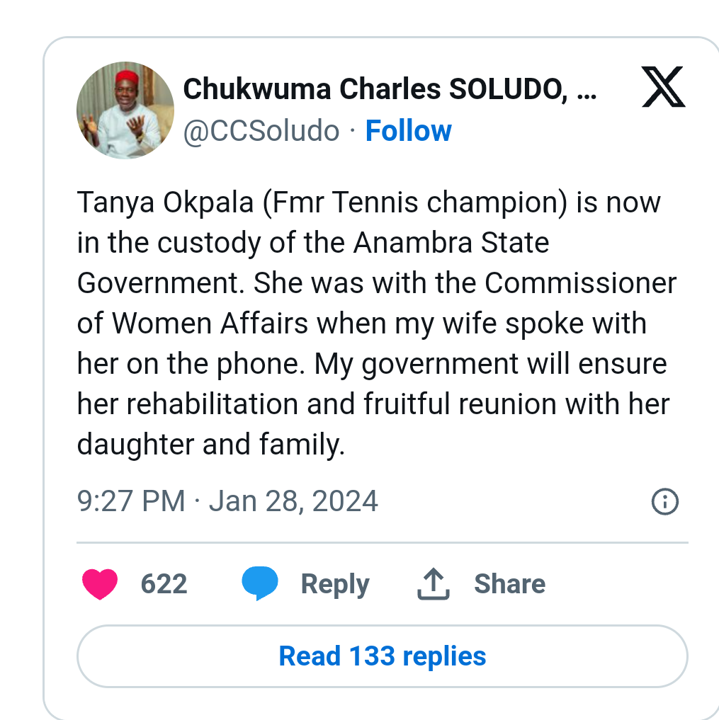 Charles Soludo comes to the rescue of�1990s Nigerian Tennis star, Tanya Okpala after she was found loitering on streets of Akwa (video)