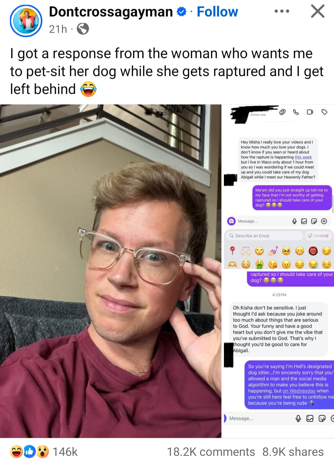 Man shares message a woman sent begging him to look after her dog when she