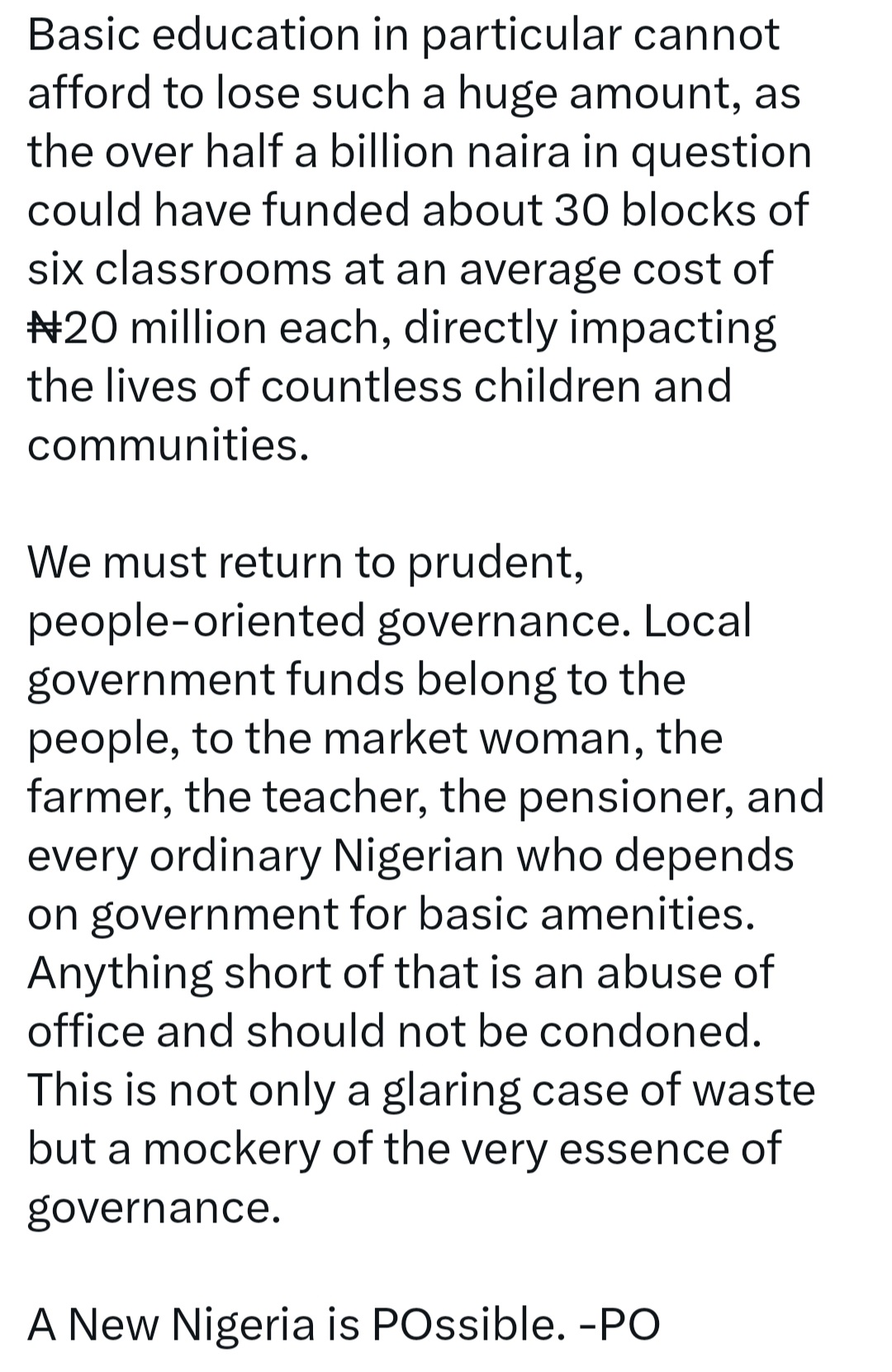 Screenshot of Peter Obi's post on X