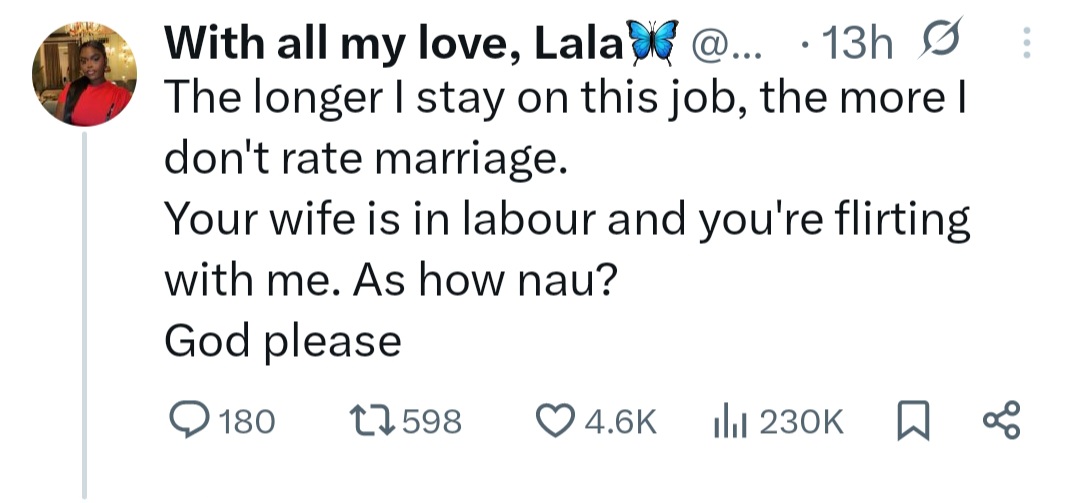 Nurse shares how her experience at work makes her not to rate marriage