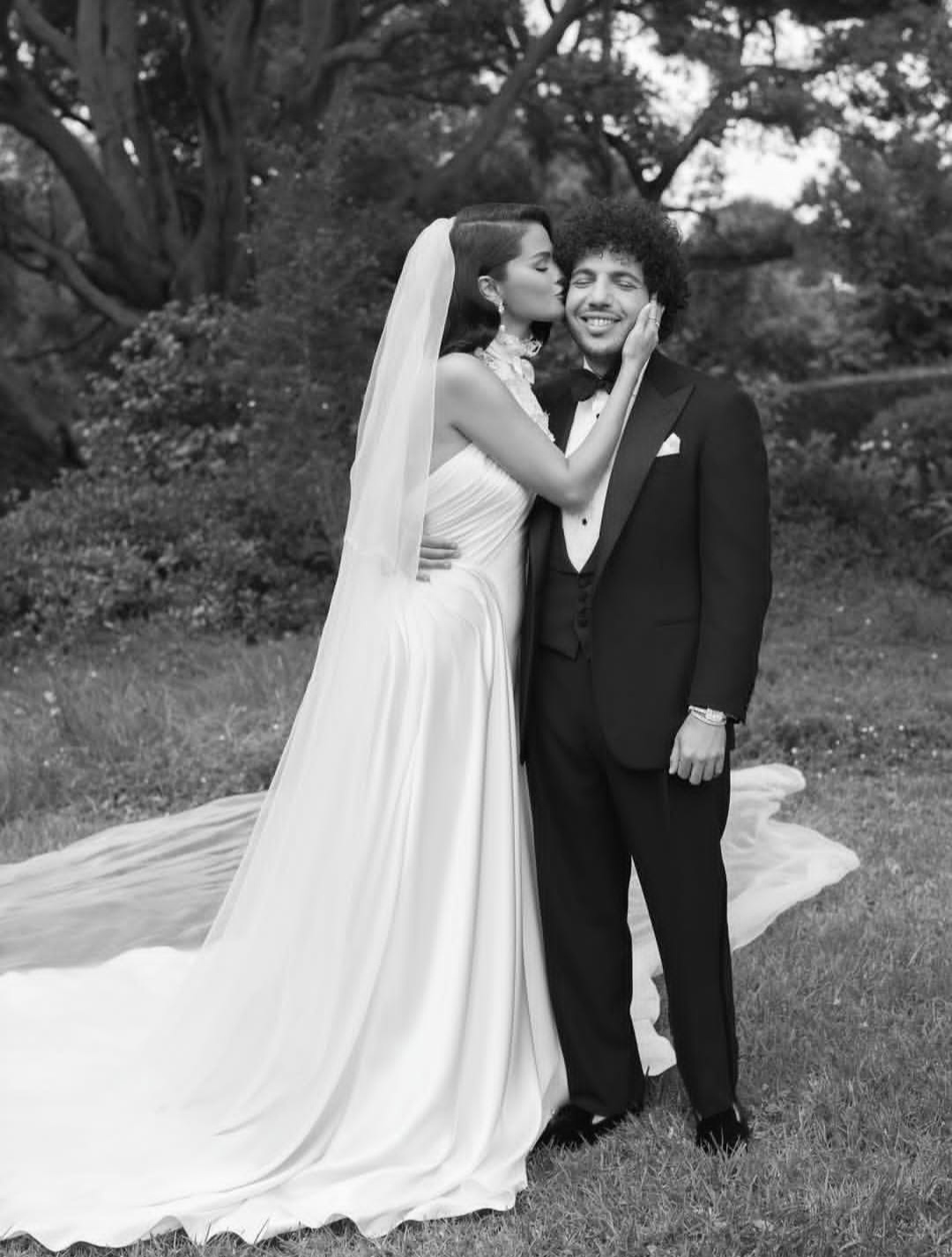 Actress, Selena Gomez shares new photos displaying the three wedding dresses she wore as she married Benny Blanco