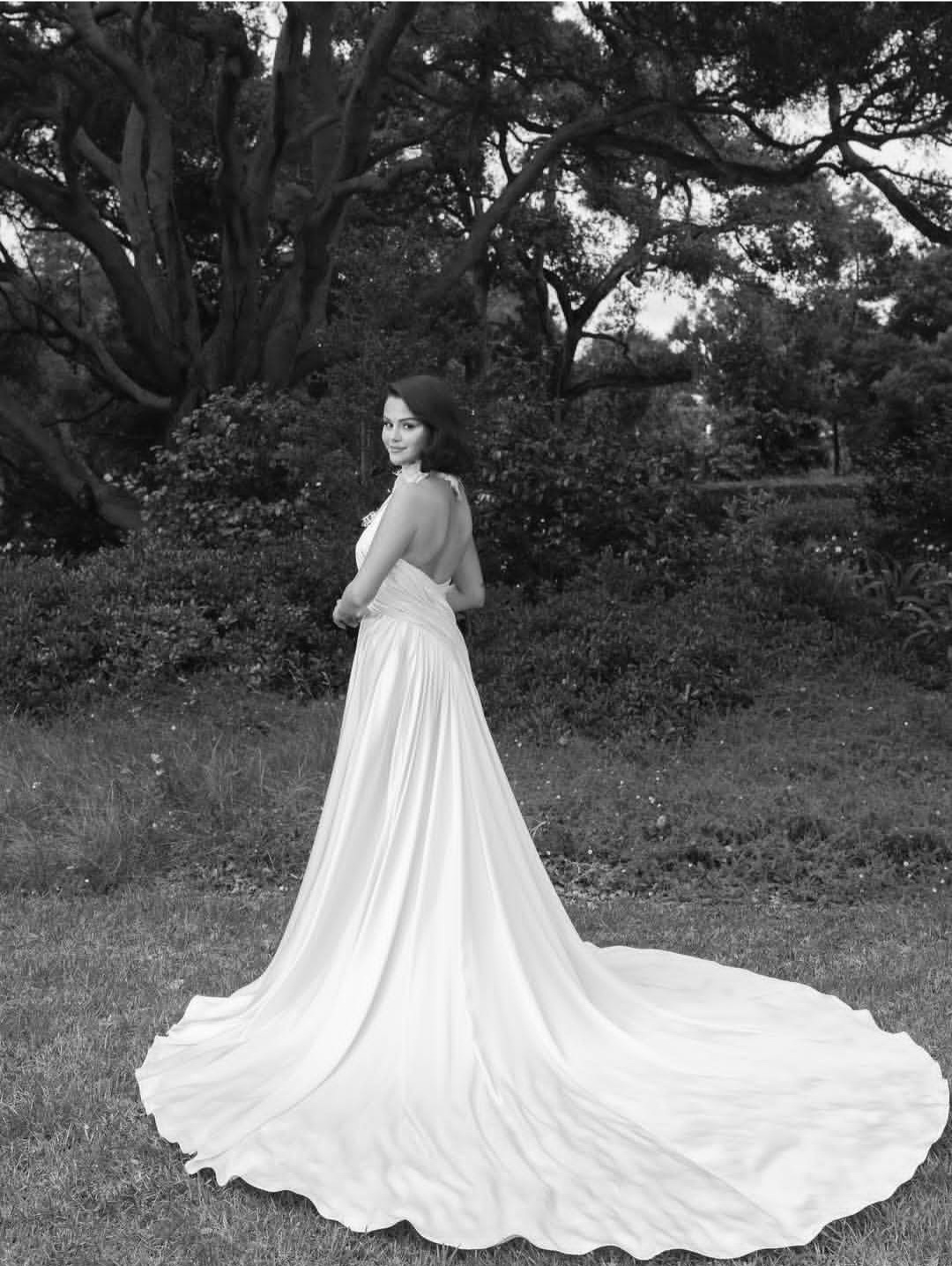 Actress, Selena Gomez shares new photos displaying the three wedding dresses she wore as she married Benny Blanco