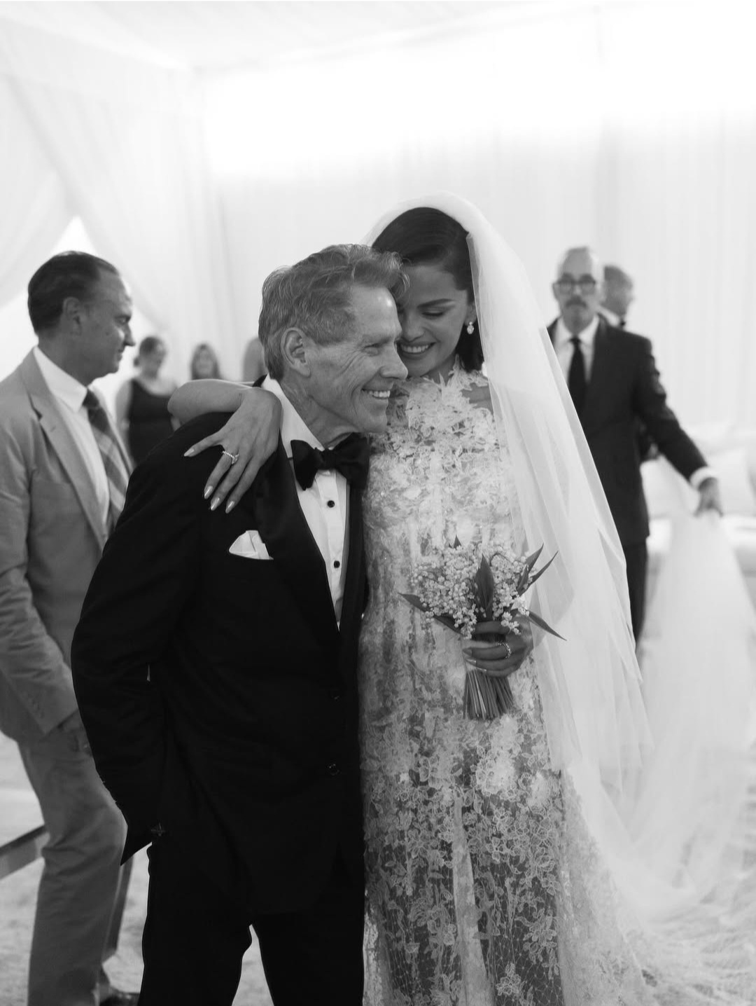 Actress, Selena Gomez shares new photos displaying the three wedding dresses she wore as she married Benny Blanco