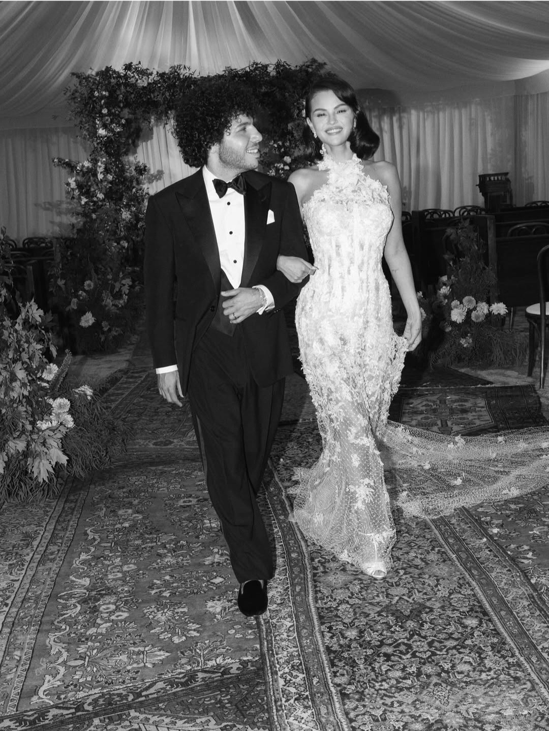 Actress, Selena Gomez shares new photos displaying the three wedding dresses she wore as she married Benny Blanco