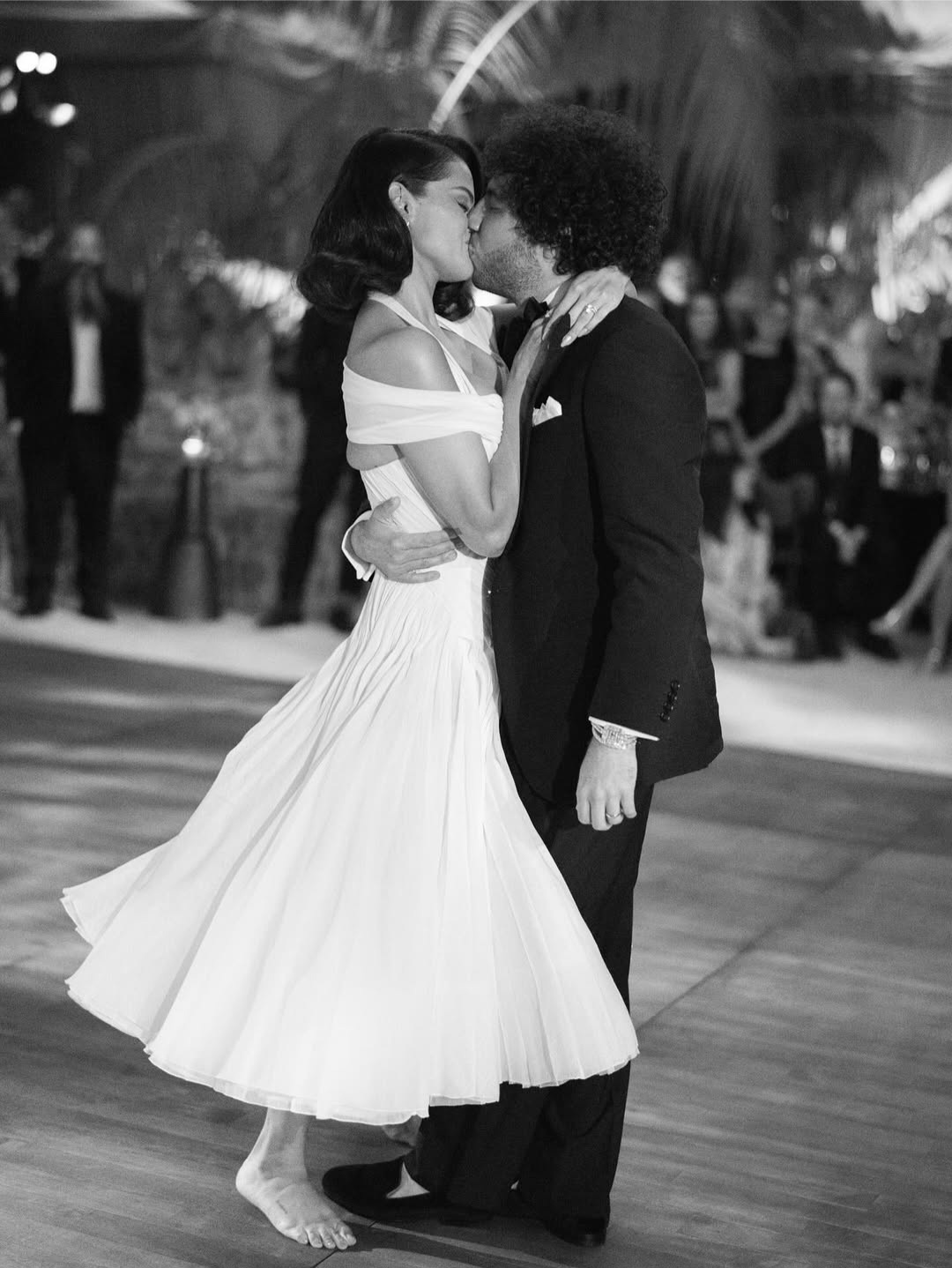 Actress, Selena Gomez shares new photos displaying the three wedding dresses she wore as she married Benny Blanco