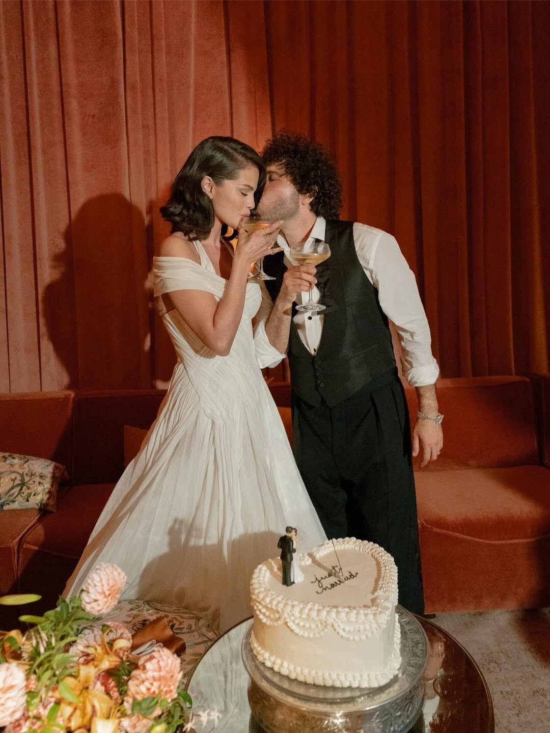 Actress, Selena Gomez shares new photos displaying the three wedding dresses she wore as she married Benny Blanco