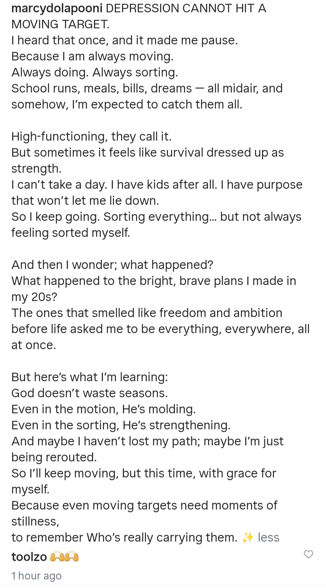 "What happened to the bright, brave plans I made in my 20s" Media personality, Marcy Dolapo Oni asks as she writes about depression