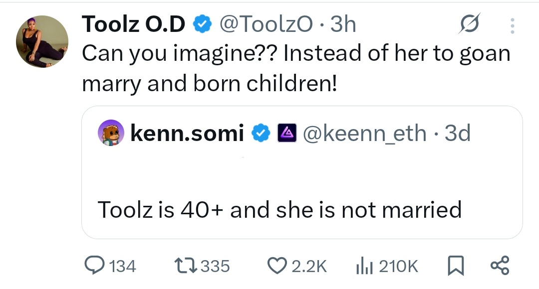 Toolz Fires Back at Age-Shamer Who Claimed She's 'Unmarried at 40' - See Her Epic Clapback!