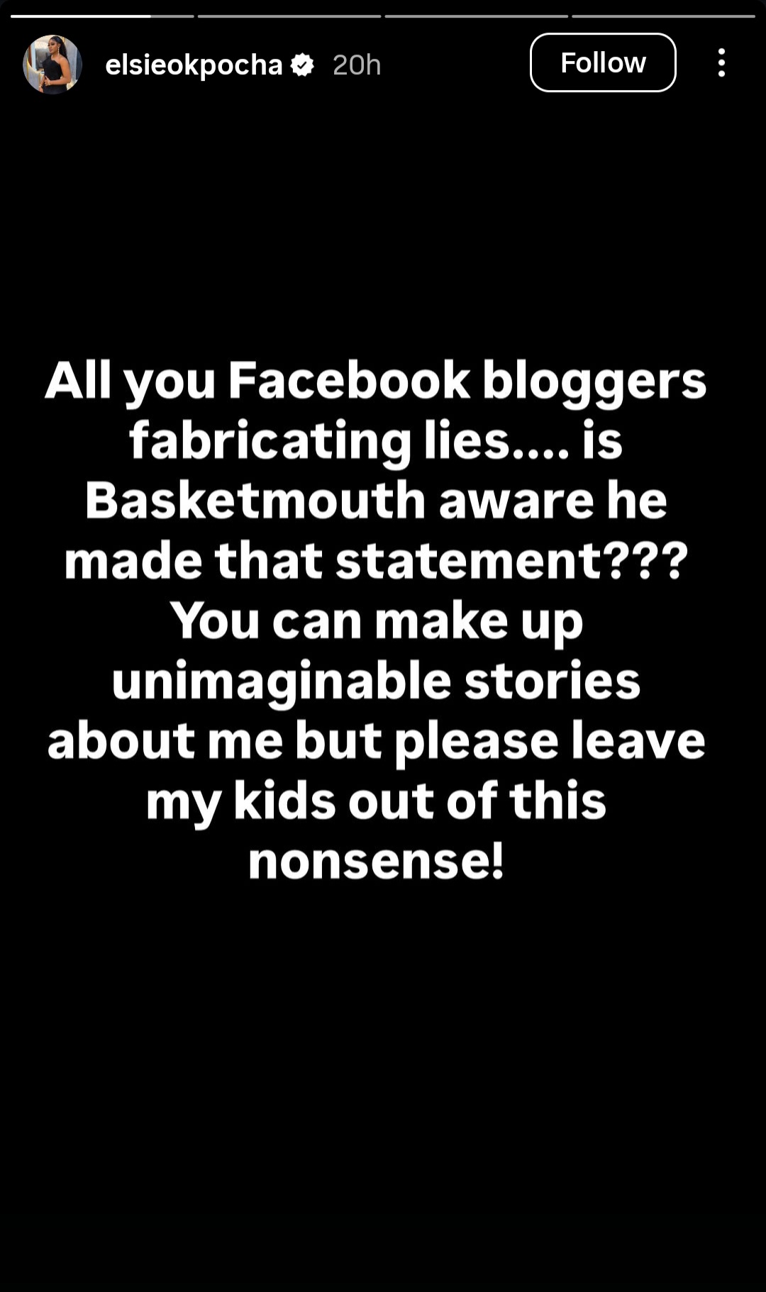 Elsie Okpocha reacts to claims her marriage to comedian Basketmouth ended because she gave him another man's child