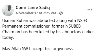 Bandits k!ll kidnap victim after receiving ransom, hold Niger State Electoral Commission member, ex-SUBEB boss and others