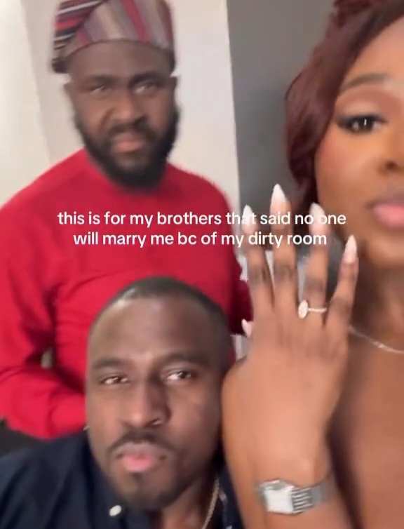 "This is for my brothers that said no one will marry me" Bride-to-be says as she shows off engagement ring to her brothers