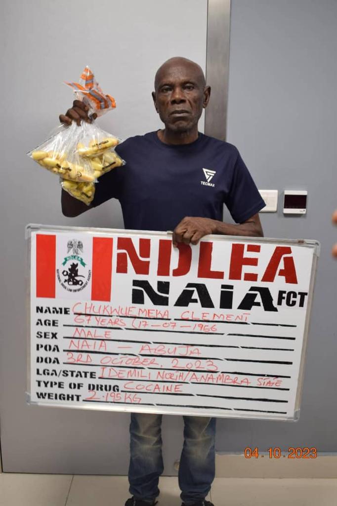 NDLEA arrests 67-year-old at Abuja airport for ingesting 100 wraps of cocaine; Nabs Saudi-bound lady with 52 pellets at Kano airport (photos/video)