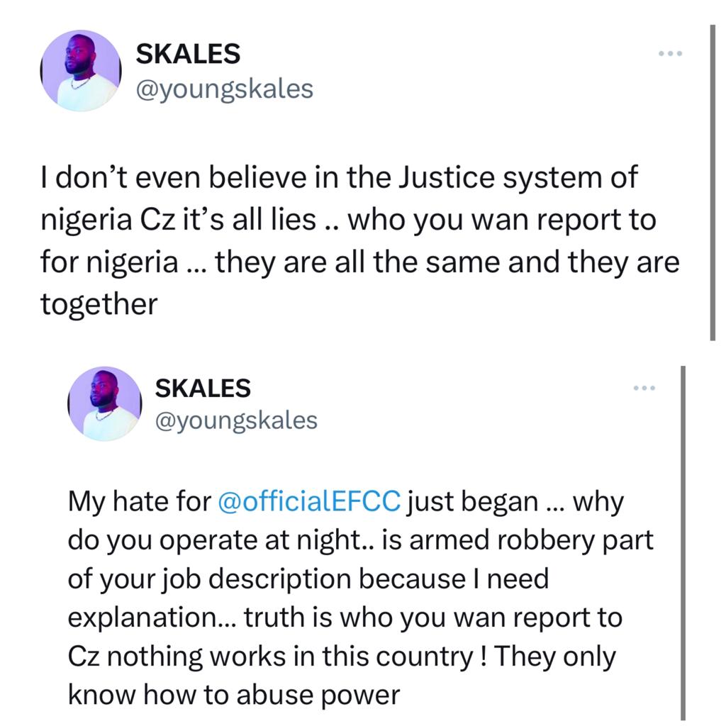 Singer Skales calls out suspected EFCC operatives for raiding his house in the early hours of today over fraud allegations