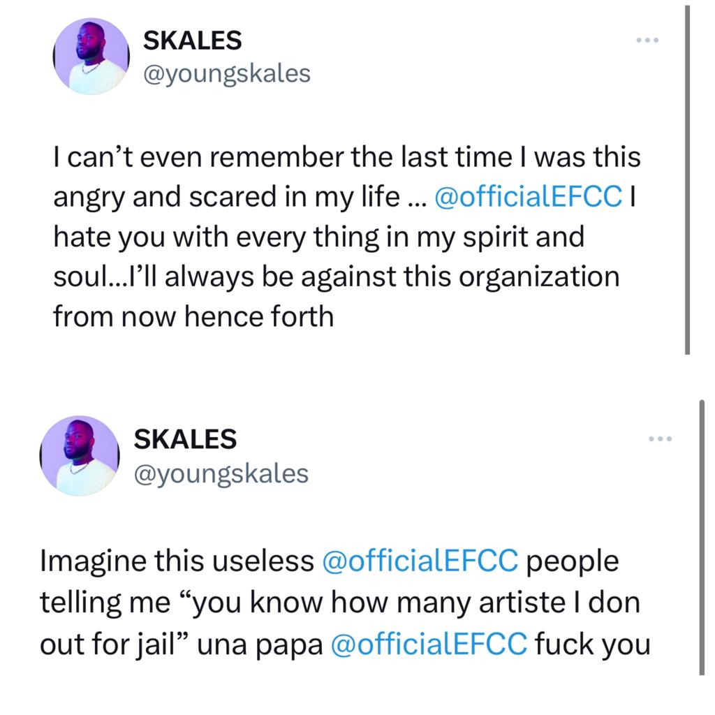 Singer Skales calls out suspected EFCC operatives for raiding his house in the early hours of today over fraud allegations
