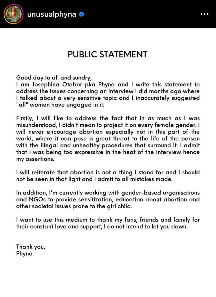 I did not mean to project ab0rtion on every female gender - BBNaija?s Phyna retracts her statement