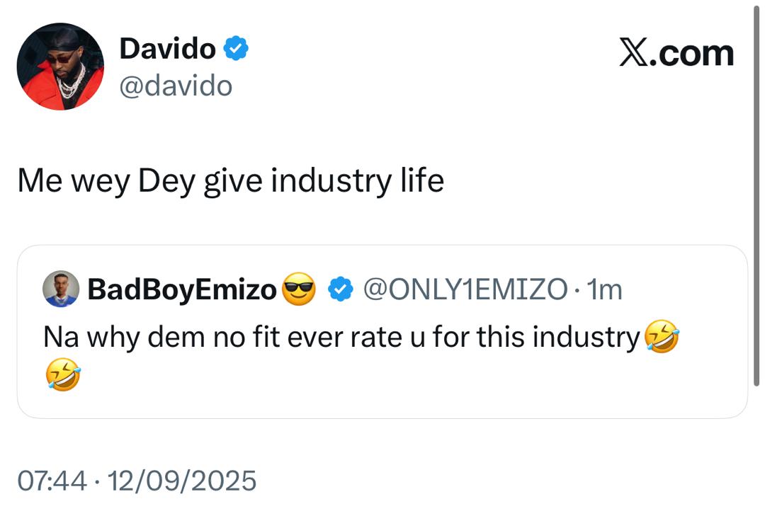Between Davido and an X-user who said no one takes him serious in the music industry