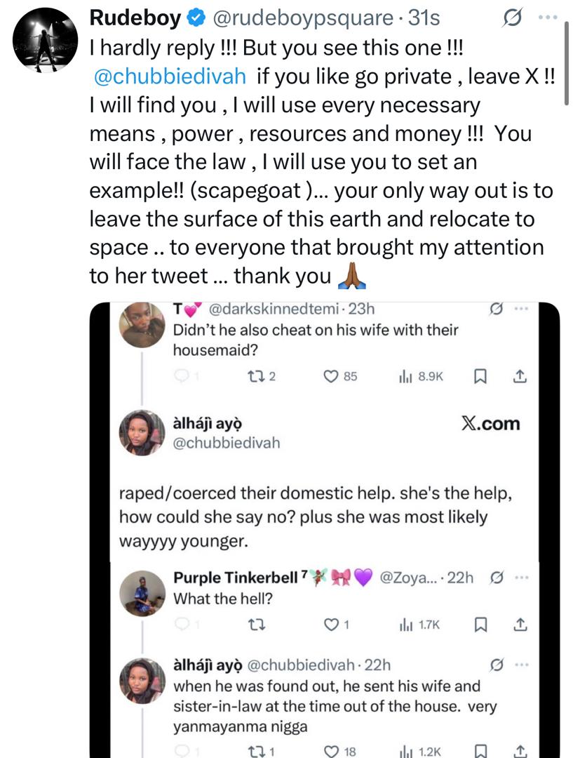 Singer Paul Okoye aka Rudeboy vows to go after X user who accused him of r@pe
