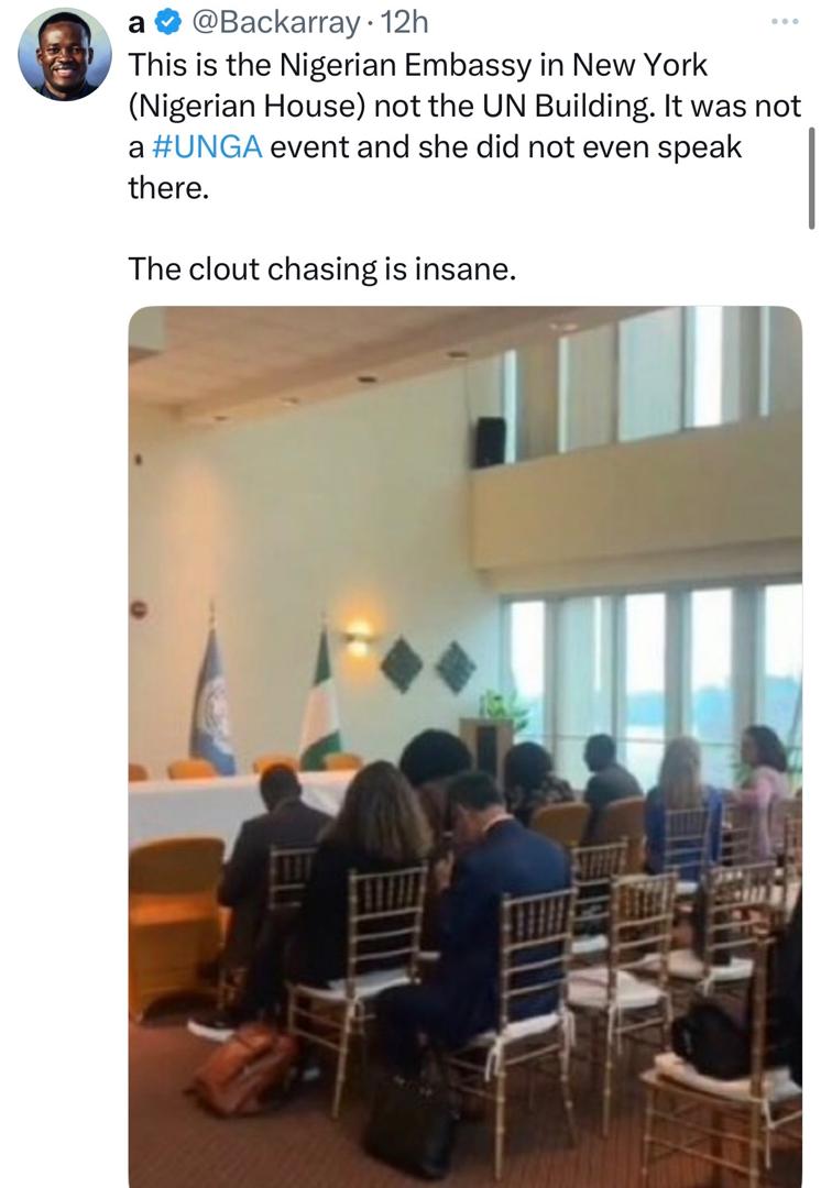 Nigerians react after actress Eniola Badmus shared photos of her ??speaking?? at a UN General Assembly event