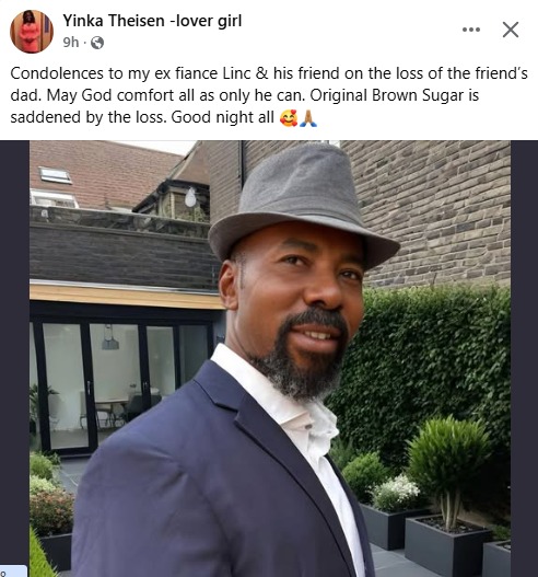 True love never d!es - Yinka Theisen says as she commiserates with her ex, Linc Edochie, over the loss of his friend