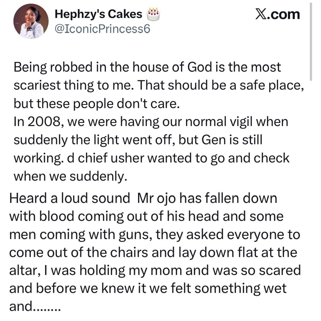 Lady recounts how armed robbers robbed and r@ped church members during a night vigil