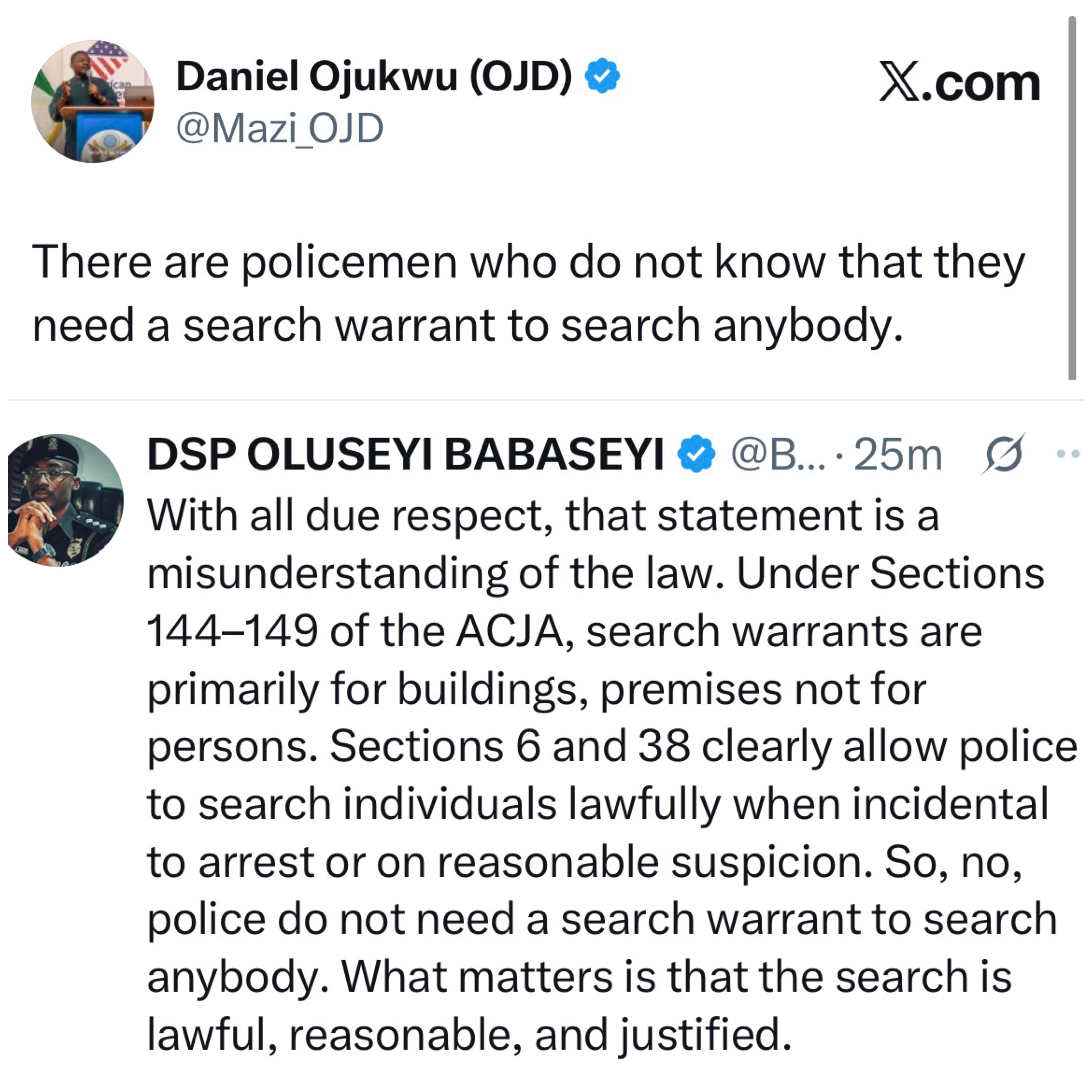 Police do not need a search warrant to search anybody - Ogun police spokesperson, DSP Oluseyi Babaseyi, says