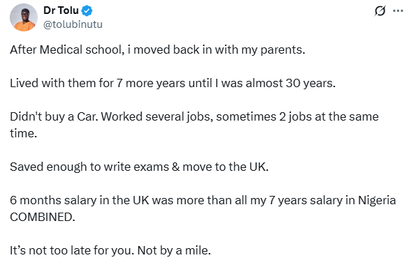 My 6 months salary in the UK was more than the total of my 7 years salary in Nigeria   - Nigerian doctor reveals