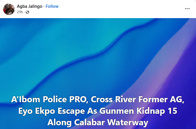 Gunmen hijack passenger boat, abduct 17 along Calabar waterway