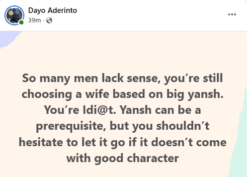 You?re Idi@t - Nigerian man berates men who still choose a wife solely based on 