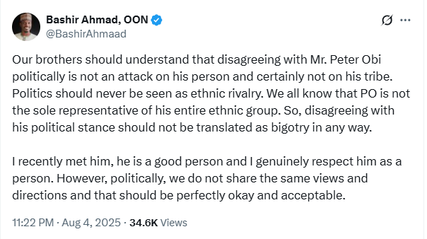 This individual who couldn?t fix a dot within a circle, is now saying that he can fix the entire circle - Bashir Ahmad taunts Peter Obi