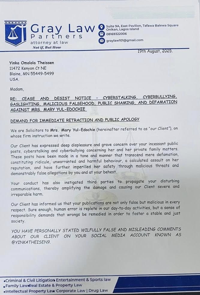 May Yul-Edochie sends cease and desist letter to Linc Edochie