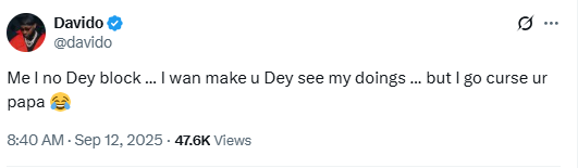 Between Davido and an X-user who said no one takes him serious in the music industry