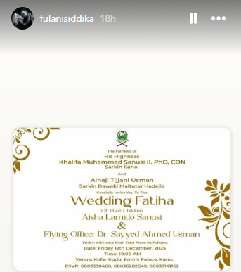 Emir of Kano's daughter Aisha set to wed
