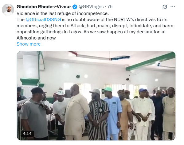 2027: Gbadebo Rhodes Vivour responds to viral video of NURTW Lagos members allegedly instructed not to collaborate with opposition parties
