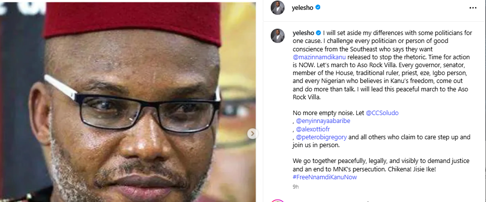 Stop the rhetoric. Let?s march to Aso Rock Villa to demand for Nnamdi Kanu?s release - Omoyele Sowore challenges Peter Obi, Soludo, Gov Otti and other South East leaders