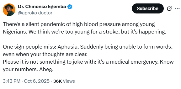 Nigerian doctor raises alarm over prevalence of High Blood Pressure among young people