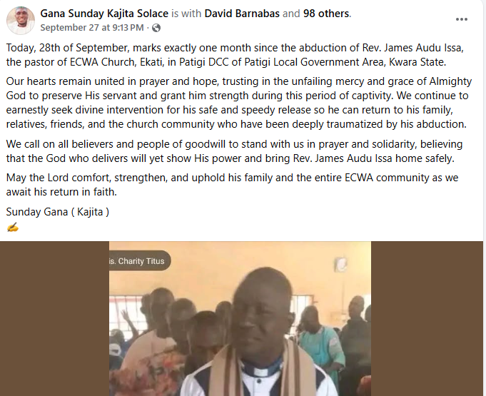 Abducted Kwara pastor confirmed d3ad