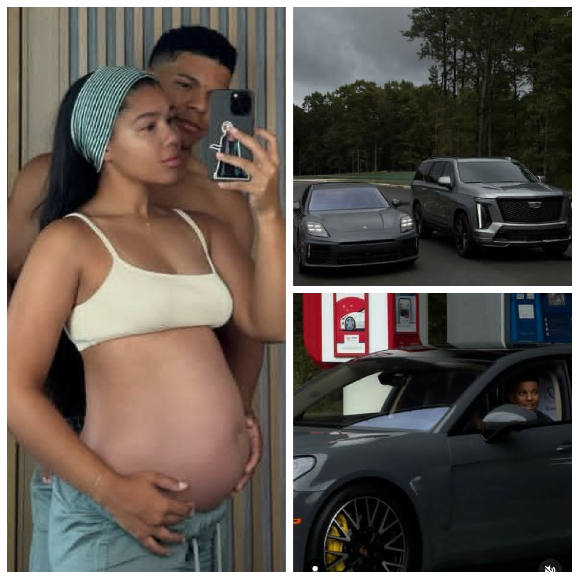 Pregnant woman gifts her husband a custom built Porsche to match her Cadillac