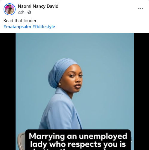 Marrying an unemployed lady who respects you is better than marrying a successful woman who does not respect you - Kano-based TV presenter tells men