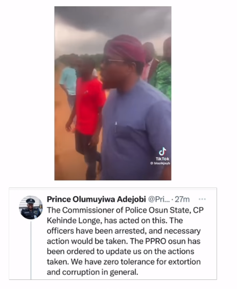 Police officers arrested after Osun state House of Assembly Speaker ran into them extorting motorists and intervened (video)