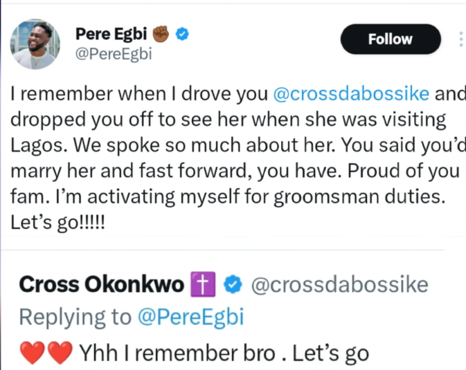 âI remember when I drove you to see herâ â BBN star Pere celebrates colleague Crossâ engagement