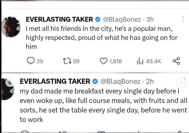 Spent the last week with my dad, longest we?ve ever been together? ? Blaqbonez shares bonding moments with father