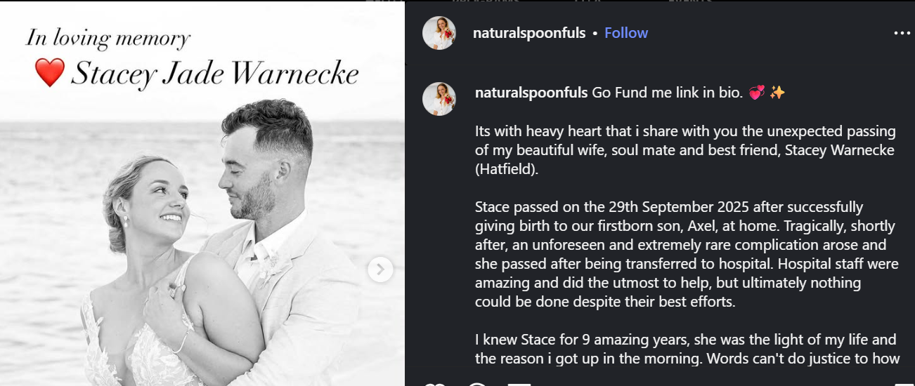 Australian food influencer dies after giving birth to her son at home following rare complication