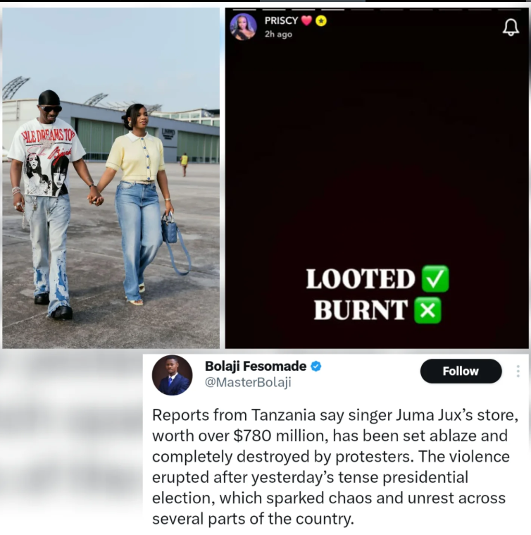 Priscilla Ojo reacts to false claims that her husband Juma Juxâ€™s boutique was burnt in Tanzania