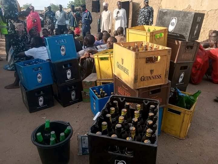 92 suspects arrested as Hisbah and security operatives confiscate 22 cartons of alcoholic drinks, ban brothels in Yobe community