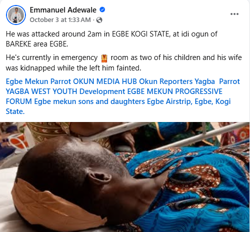 Bandits shoot man, kidnap his wife and two children in Kogi; demand N100m ransom