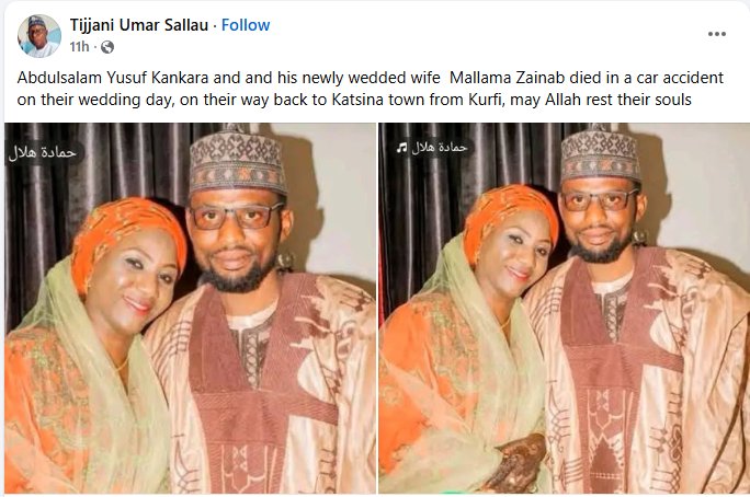 Newly married couple and 3 others d!e in Katsina road accident