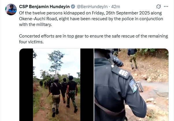 Security forces rescue eight kidnapped passengers in Kogi