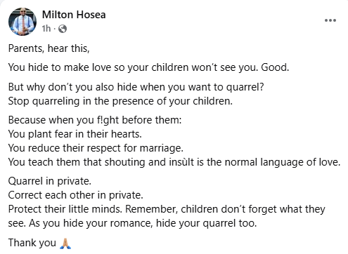 You hide to make love so your children won?t see you. Why don?t you also hide when you want to quarrel? - Lawyer addresses parents