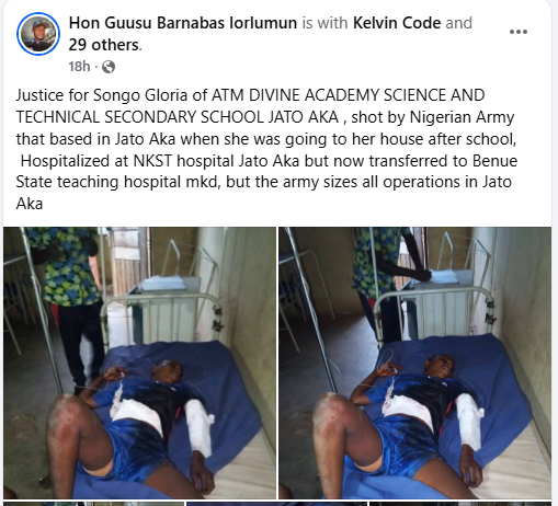 Stray bullet mistakenly hits secondary school students as Army troops engage bandits in Benue